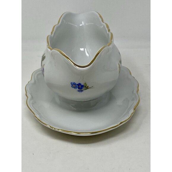 Mitterteich Gravy Boat With Attached Plate Meissen Floral Gold Trim Germany - Picture 3 of 10